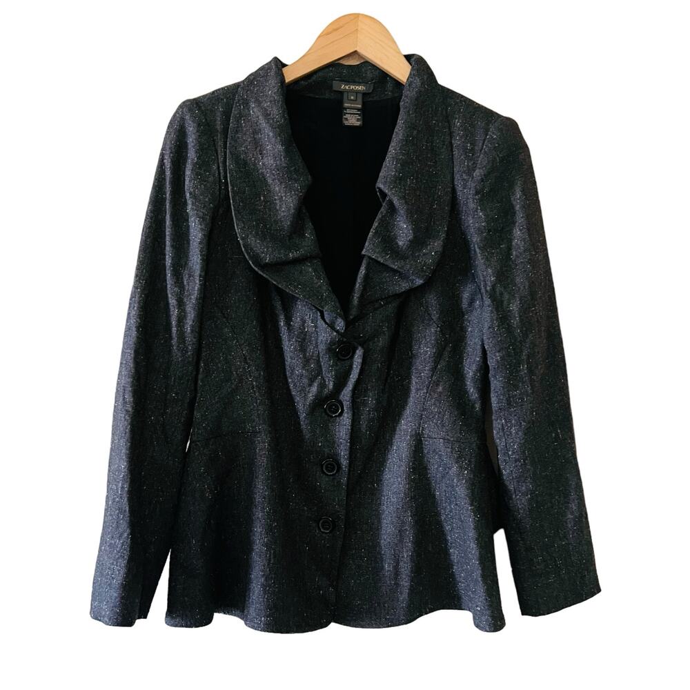 Zac Posen Button Up Wool Blazer Jacket Size 10 Gray